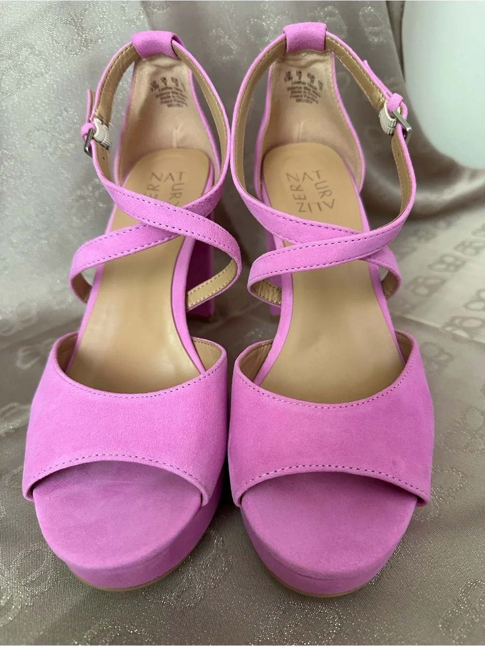 Naturalizer Pink Suede Platform Heel Sandals